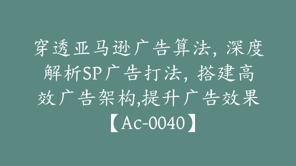 穿透亚马逊广告算法，深度解析SP广告打法，搭建高效广告架构,提升广告效果【Ac-0040】