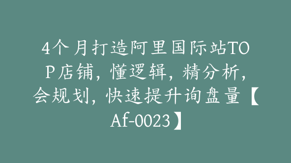 4个月打造阿里国际站TOP店铺，懂逻辑，精分析，会规划，快速提升询盘量【Af-0023】