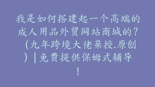 我是如何搭建起一个高端的成人用品外贸网站商城的？（九年跨境大佬亲授.原创）| 免费提供保姆式辅导！